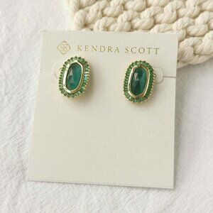 Kendra Scott Baguette Ellie Gold Green Mix Stud Earrings